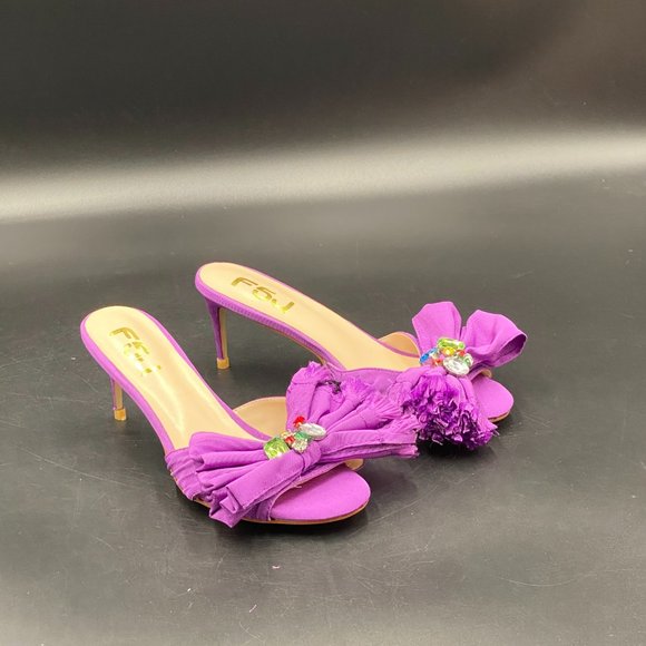 FSJ purple peep toe kitten low heels slip on mules sandals pumps shoes - Picture 5 of 8